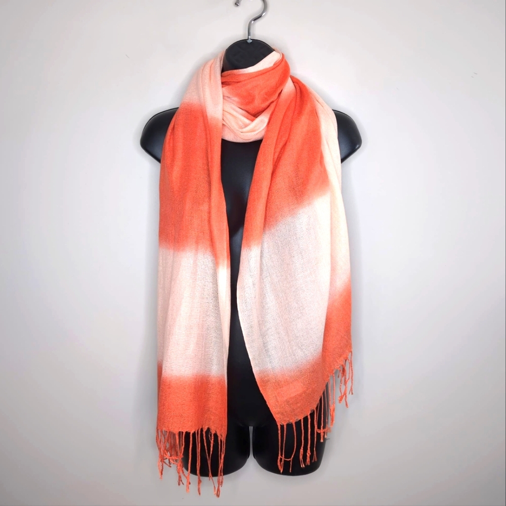 Pashmina Pure Pashmina Boho Gypsy Hippie Two Tone Tie Dye Orange Fringe Scarf